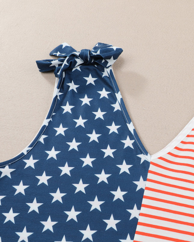 Star and Stripe V-Neck Bow Detail Tank