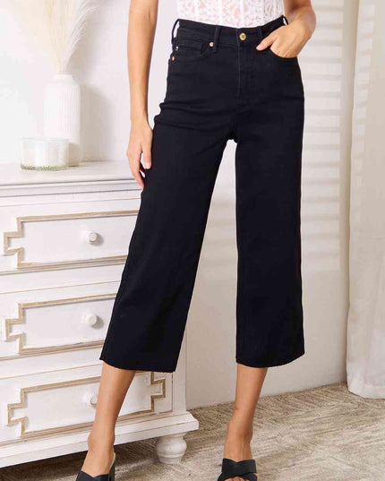 Judy Blue Full Size High Waist Wide Raw Hem Cropped Jeans