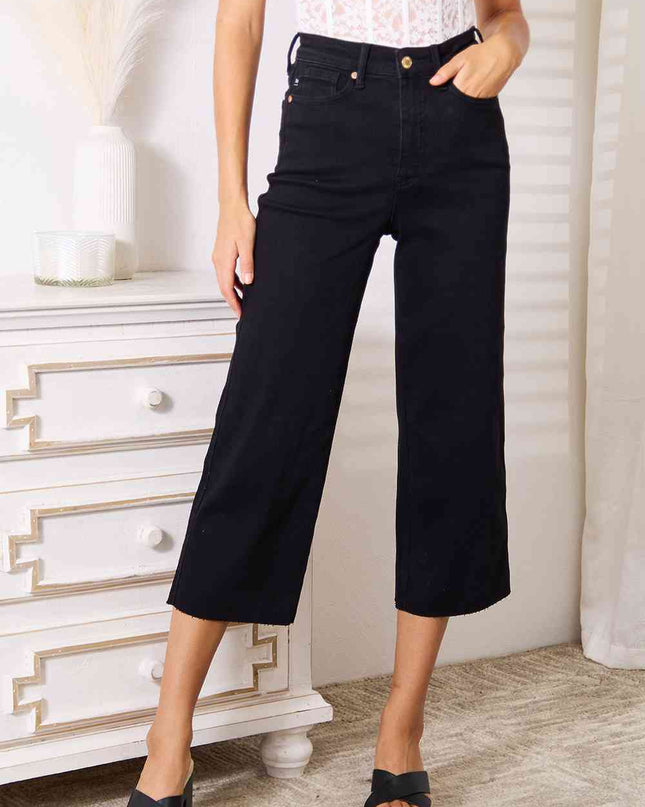 Judy Blue Full Size High Waist Wide Raw Hem Cropped Jeans