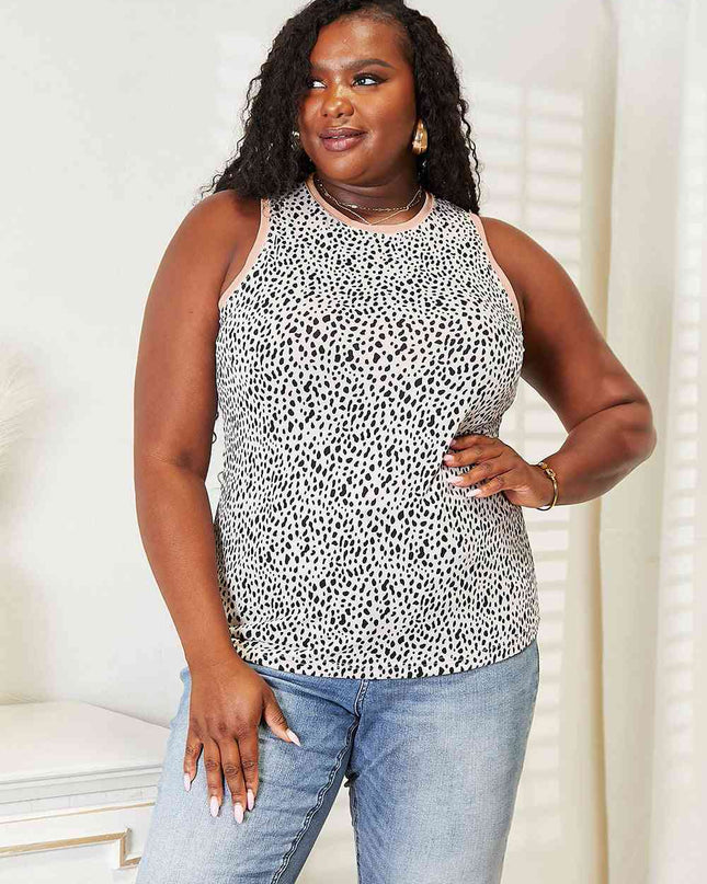 Double Take Printed Round Neck Tank