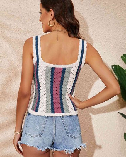 Striped Scalloped Trim Knit Tank