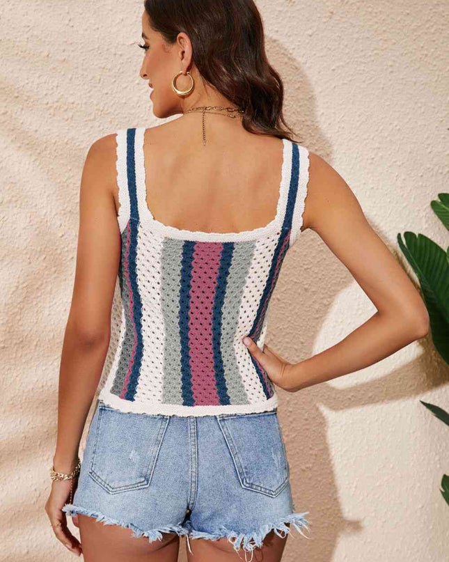 Striped Scalloped Trim Knit Tank
