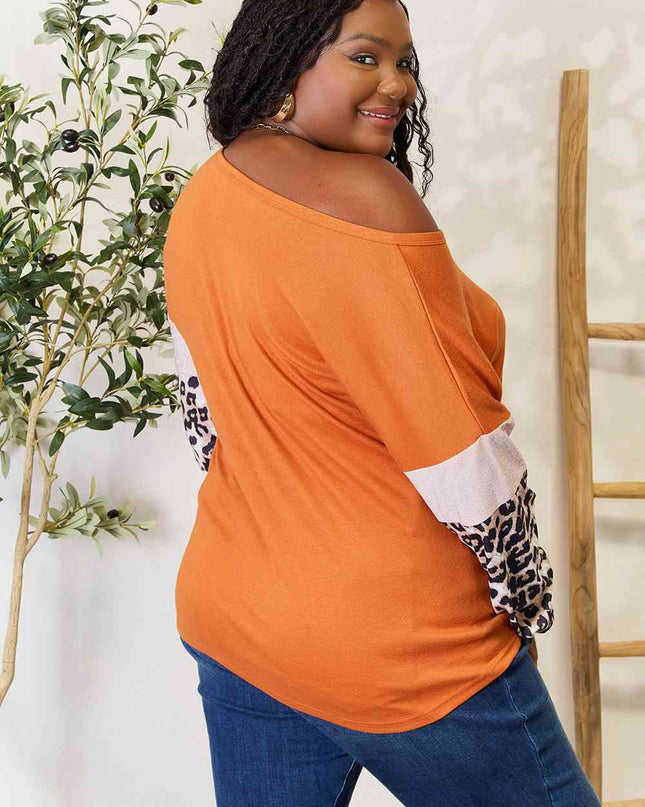 Double Take Leopard Long Sleeve Round Neck Sweatshirt