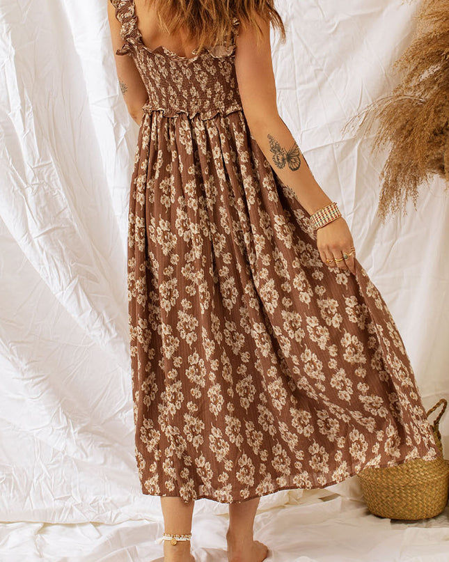 Floral Smocked Square Neck Dress