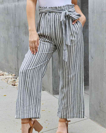Heimish Find Your Path Full Size Paperbag Waist Striped Culotte Pants