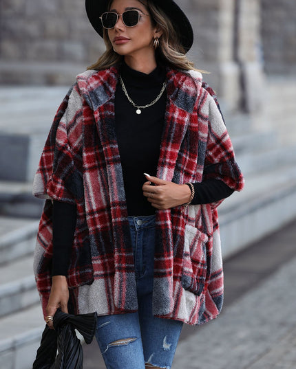 Plaid Hooded Coat with Pockets