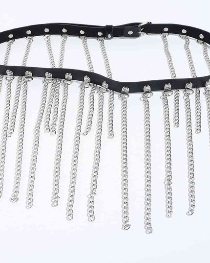 Fringed Chain PU Leather Belt
