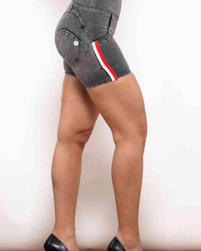 Full Size Side Stripe Zip Closure Denim Shorts
