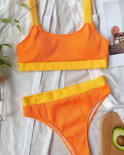Color Block Scoop Neck Bikini Set