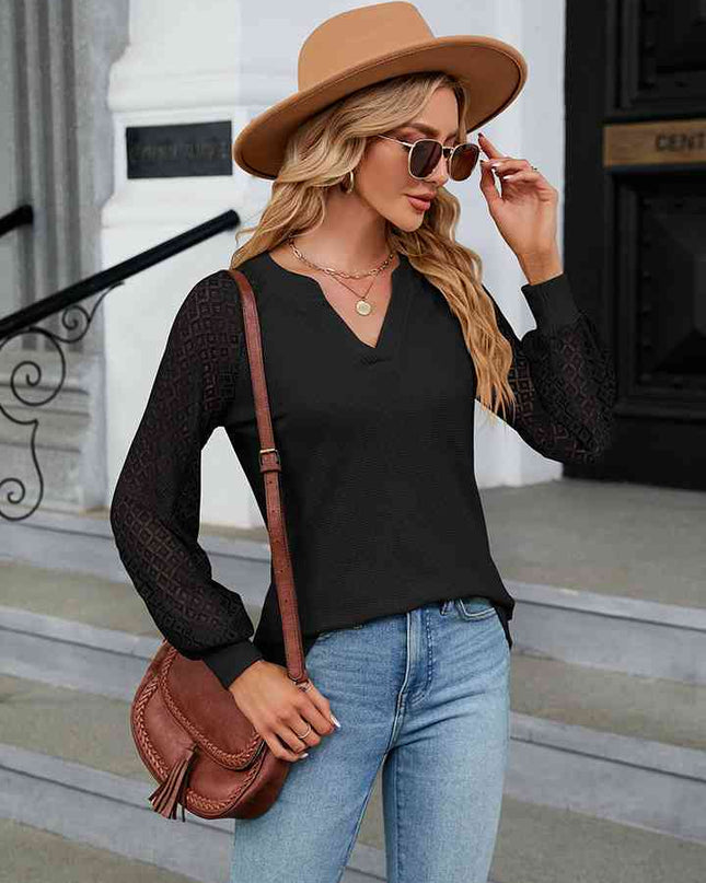 Notched Neck Raglan Sleeve Blouse