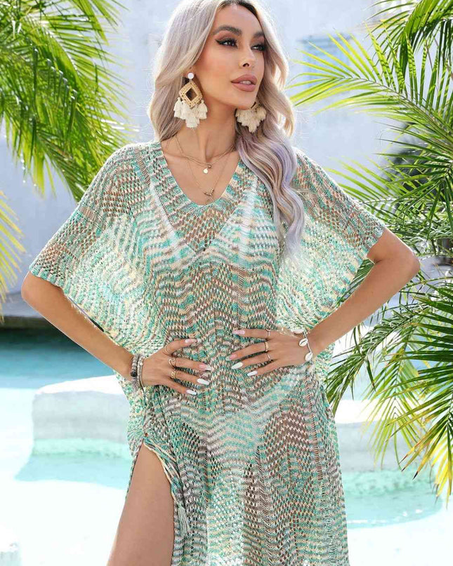 Multicolored Openwork Tassel Slit Cover-Up