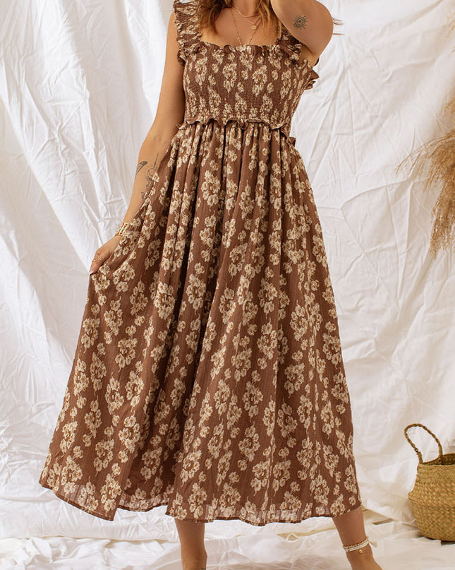 Floral Smocked Square Neck Dress