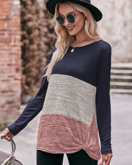 Color Block Twisted Detail Long Sleeve Top
