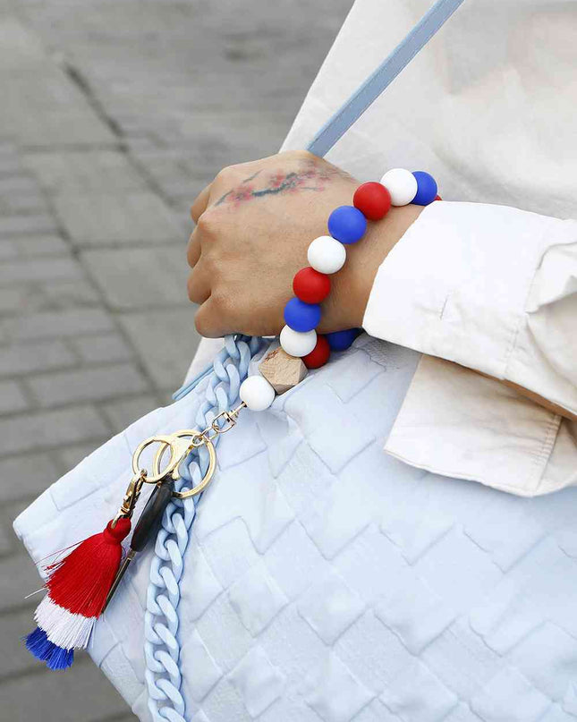 Contrast Tassel Silicone Bead Wristlet Key Chain