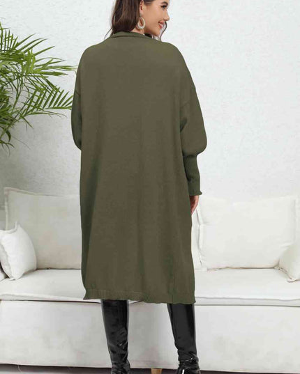 Lantern Sleeve Open Front Pocketed Cardigan