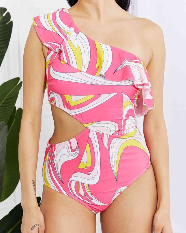 Marina West Swim Vitamin C Asymmetric Cutout Ruffle Swimsuit in Pink