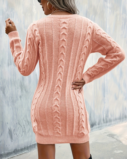 Cable-Knit V-Neck Sweater Dress