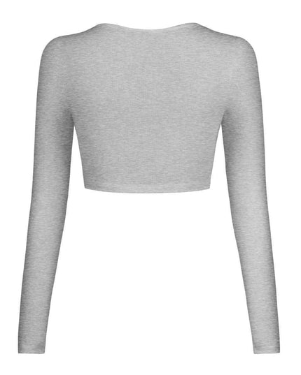 Double Take Button Down Long Sleeve Cropped Top