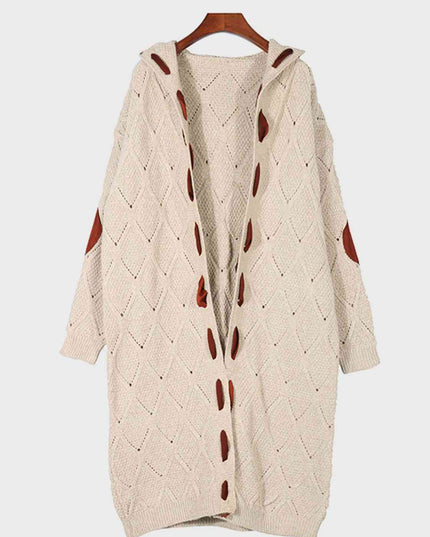 Openwork Long Sleeve Open Front Hooded Cardigan