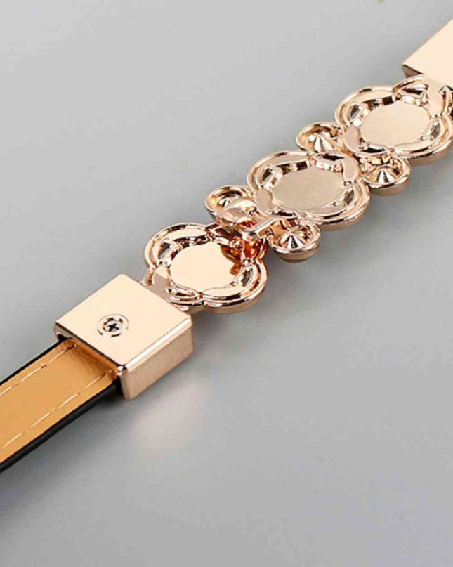 Rhinestone Flower Adjustable PU Leather Belt