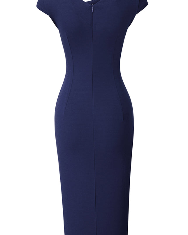Asymmetrical Neck Short Sleeve Slit Dress
