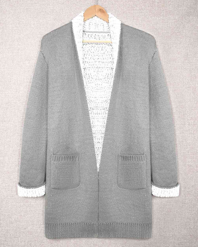 Open Front Pocketed Longline Cardigan