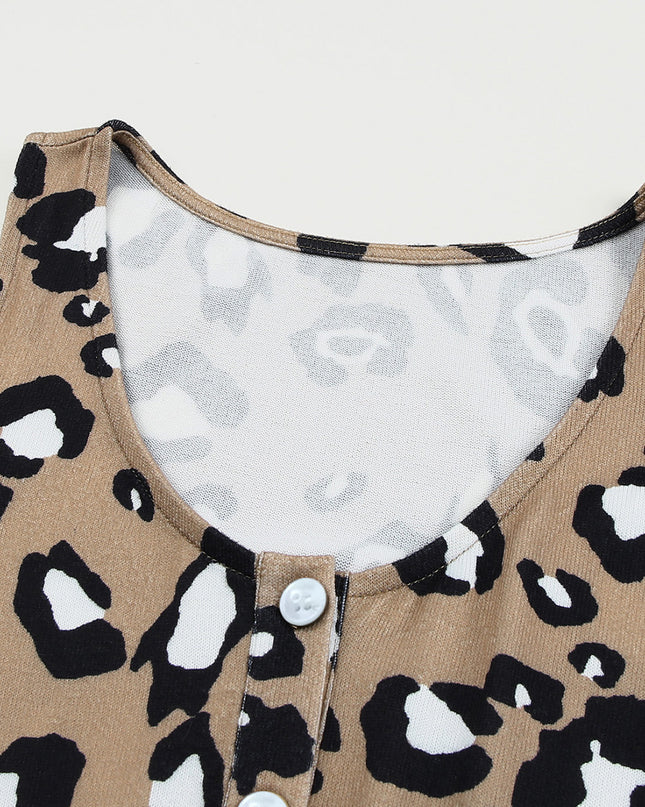 Leopard Buttoned Sleeveless Dress