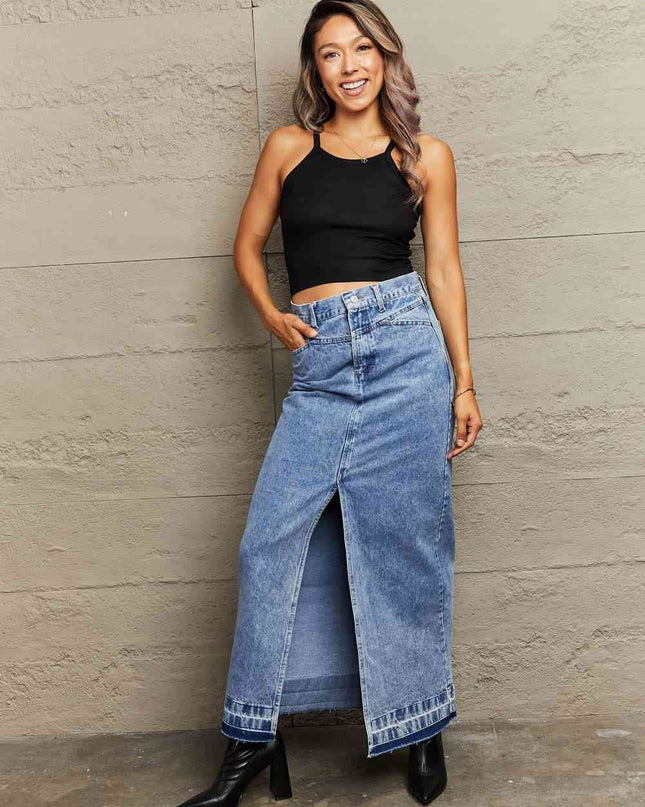 Front Slit Maxi Denim Skirt