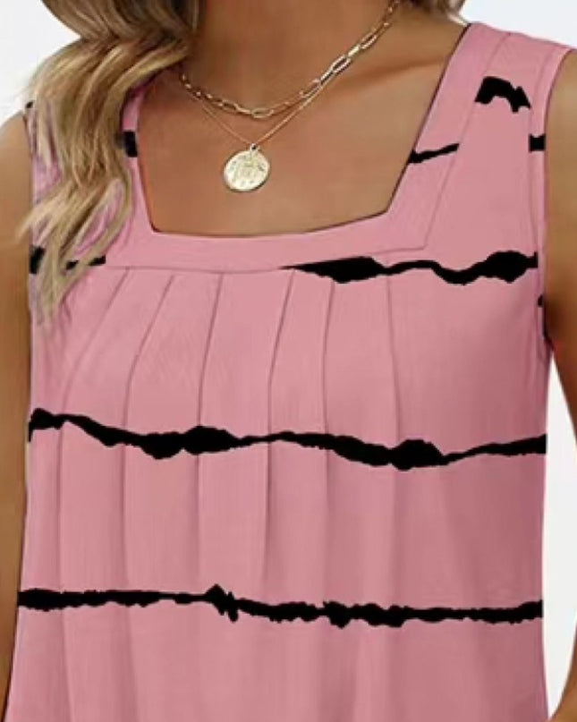 Printed Square Neck Curved Hem Tank