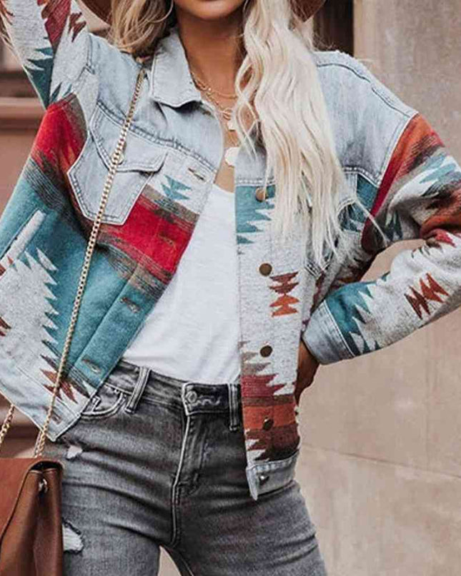 Printed Button Down Denim Shacket