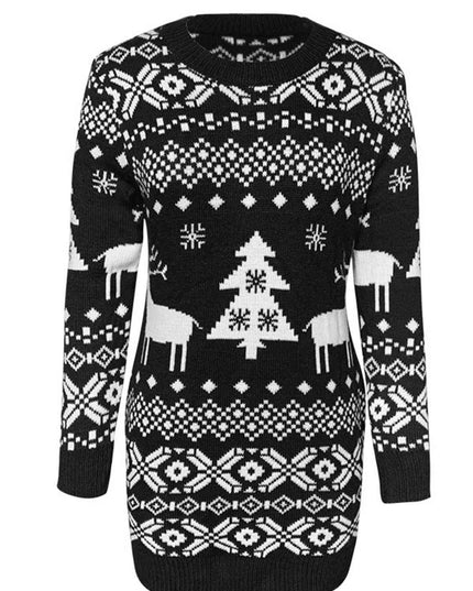 Christmas Element Round Neck Mini Sweater Dress