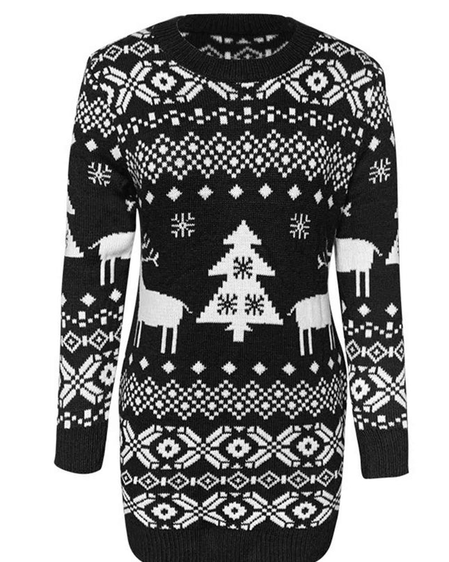 Christmas Element Round Neck Mini Sweater Dress