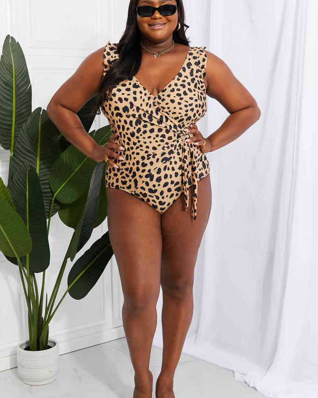 Marina West Swim Full Size Float On Ruffle Faux Wrap One-Piece in Leopard