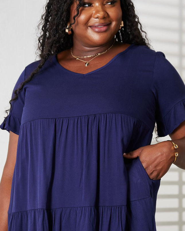 Double Take V-Neck Flounce Sleeve Tiered Dress