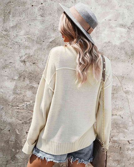 Buttoned Exposed Seam Knit Top