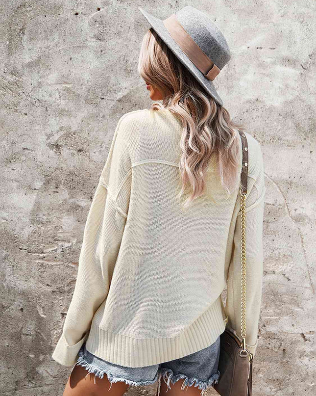 Buttoned Exposed Seam Knit Top
