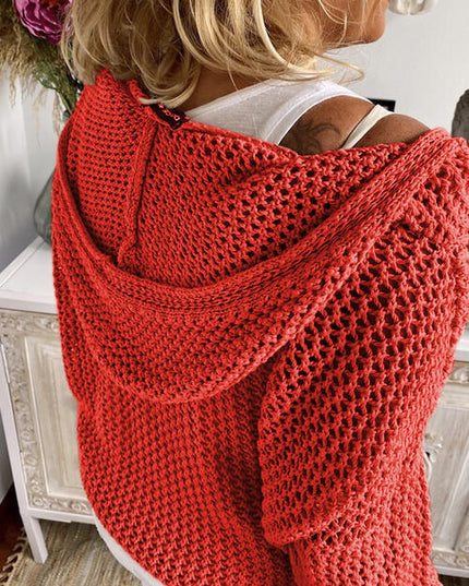 Openwork Hooded Long Sleeve Sweater