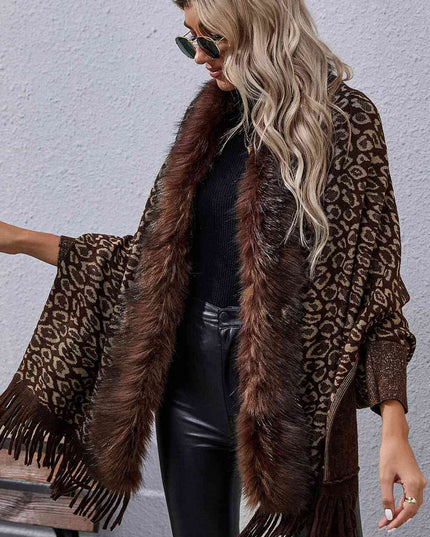 Leopard Fringe Detail Poncho
