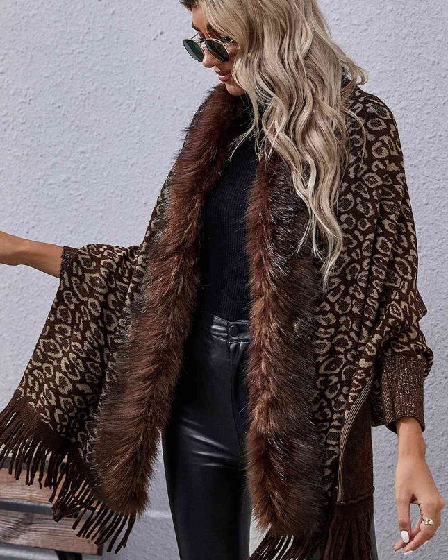 Leopard Fringe Detail Poncho