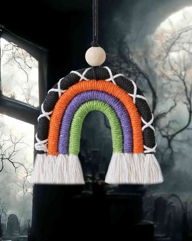 Fringe Macrame Rainbow Shape Wood Bead Cotton Keychain