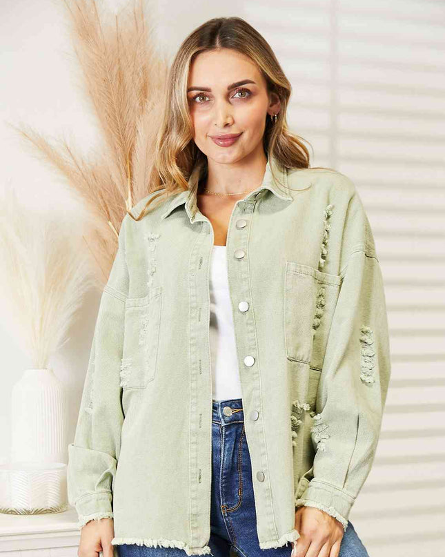 Distressed Raw Hem Denim Jacket