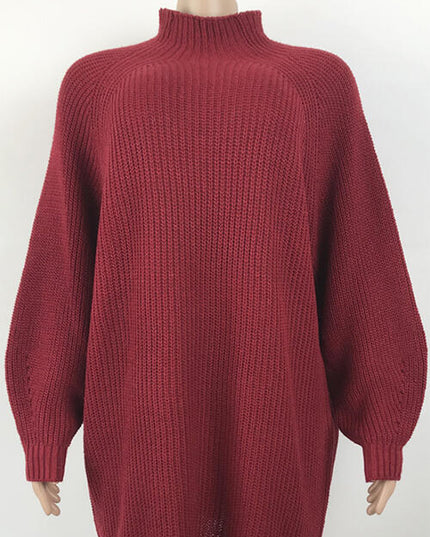 Mock Neck Dropped Shoulder Sweater Dress