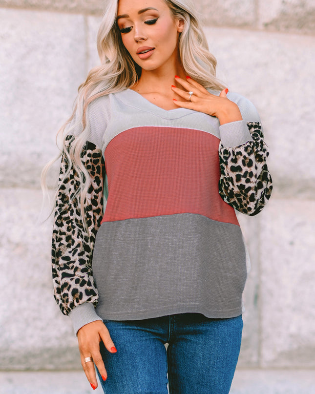 Leopard Color Block V-Neck Top