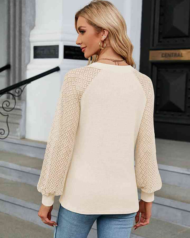 Notched Neck Long Sleeve Blouse