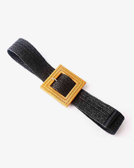 Square Buckle Elastic Braid Belt