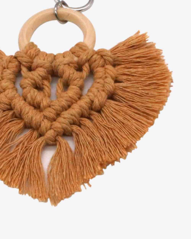 Assorted 4-Pack Heart-Shaped Macrame Fringe Keychain