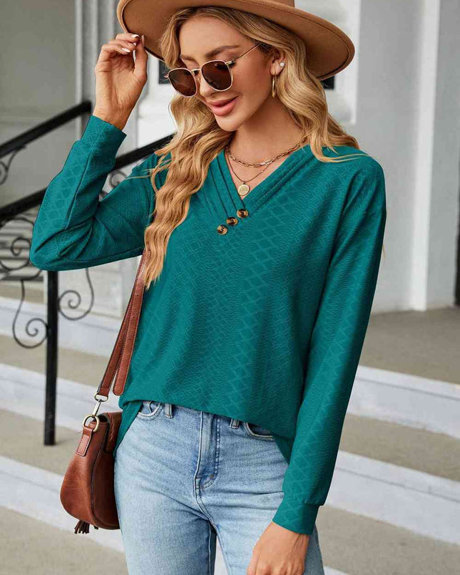V-Neck Long Sleeve Blouse