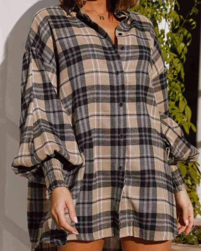 Plaid Lantern Sleeve Shirt