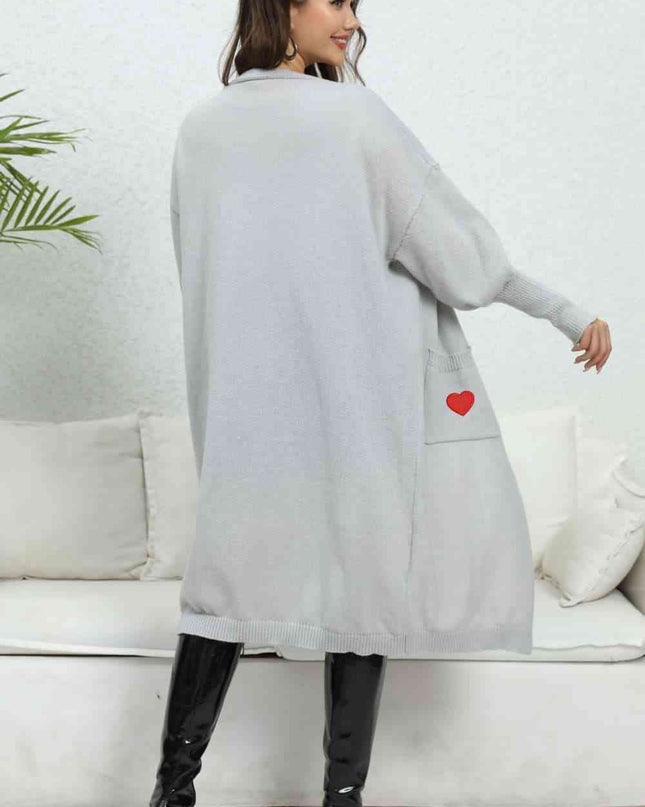 Lantern Sleeve Open Front Pocketed Cardigan