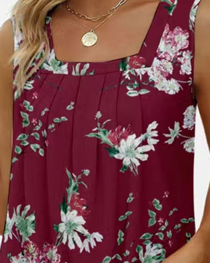 Printed Square Neck Curved Hem Tank